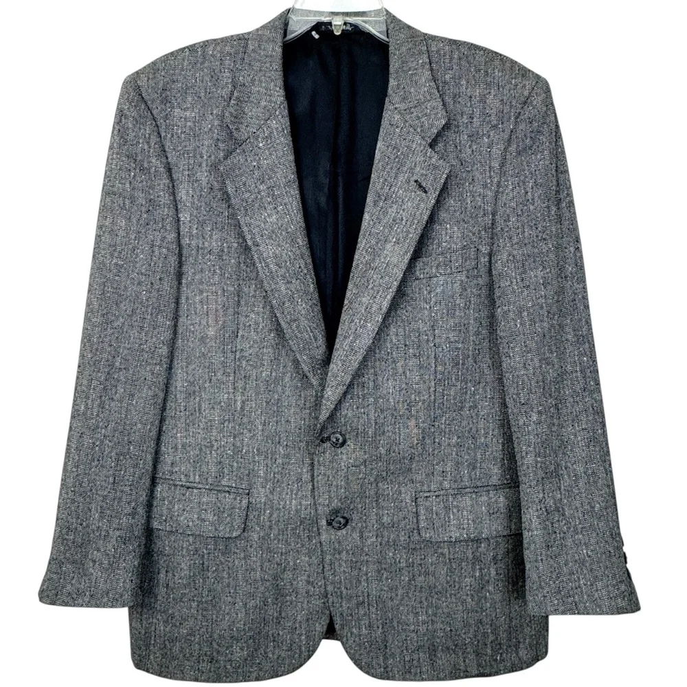 Vintage Burberrys Herringbone Overcheck Sport Coat Wool Blazer Gray